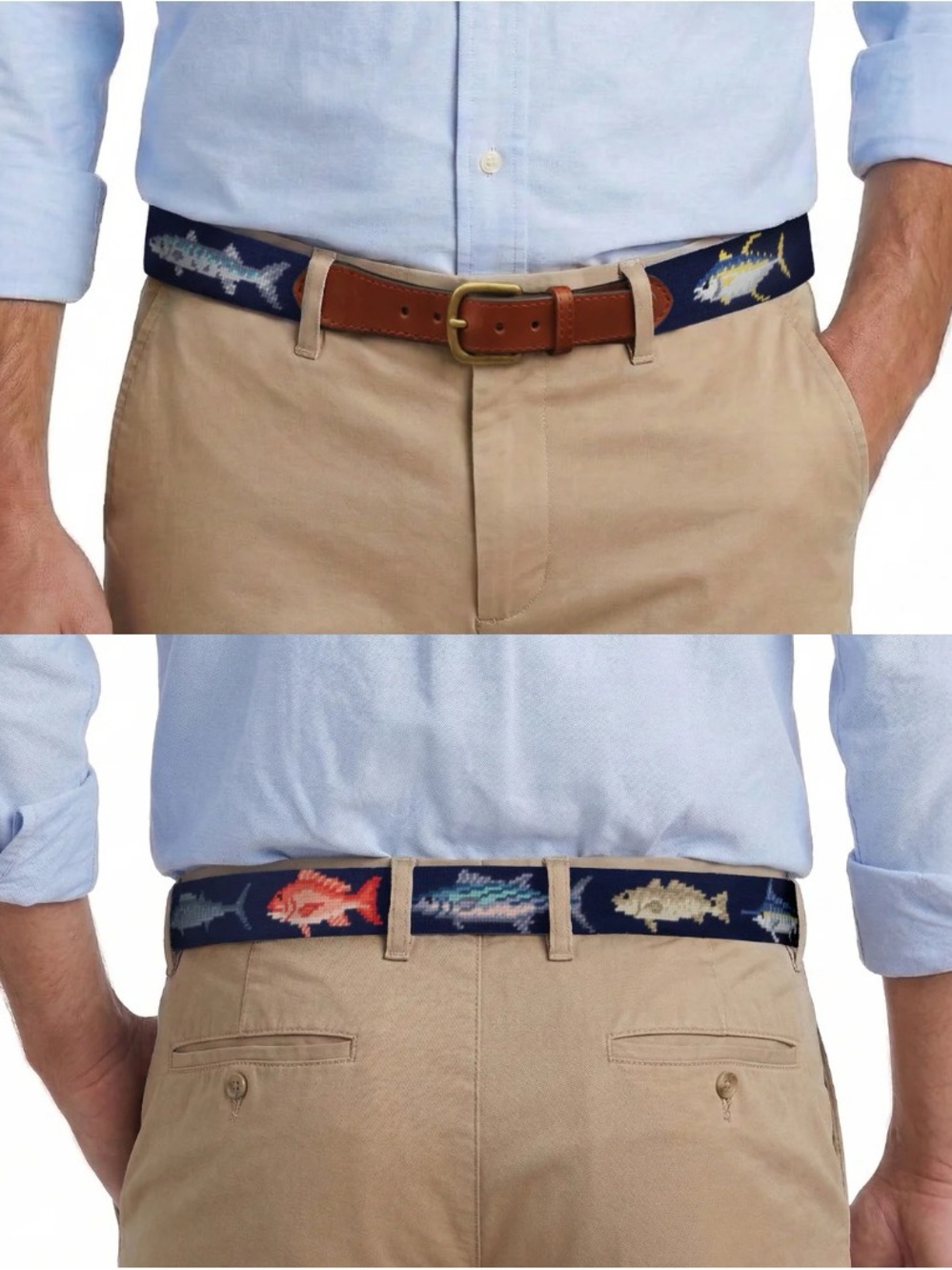 Smathers & Branson Gulf Coast Fish Needlepoint Leather Belt